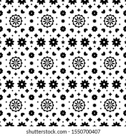 Mexican folk art seamless pattern with flowers on white background. Traditional design for fiesta party. Floral ornate elements from Mexico. Mexican folklore ornament.