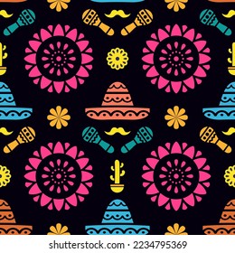 Mexican folk art seamless pattern