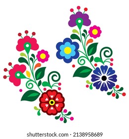 Estilo folclórico mexicano vectorial floral conjunto de dos, diseña colección inspirada en el bordado tradicional de México. Flores de decoración vibrante - perfecto para la tarjeta de bienvenida 