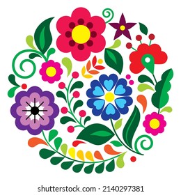 Estilo folclórico mexicano vectorial, diseño natural inspirado en el bordado tradicional de México. Vibrantes elementos decorativos mandala flores - perfecto para tarjeta de saludo o invitación 