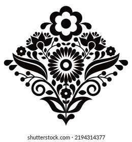 Estilo folclórico mexicano vector mandala floral patter, composición natural en círculo inspirada en los diseños tradicionales de bordado de México. Decoración vibrante con flores y hojas 