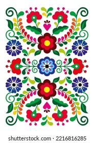 mexikanische Volkskunst-Stil Vektorrechteckige, perfekt für Grußkarten oder Einladungs-Design, buntes Muster mit Blumen, inspiriert von traditioneller Stickerei aus Mexiko. Retro-Vordach