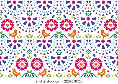 Mexican folk art style vector seamless pattern with birds, flowers and leaves, repetitive vibrant ornament. Traditional colorful floral design, happy backgorund inspired by hand crafts from Mexico


 