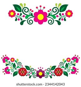 Mexican folk art style vector floral greeting card design elements, retro vibrant patterns set inspired by traditional embroidery from Mexico