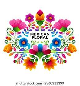 Mexican folk art style vector floral greeting card with vibrant color design