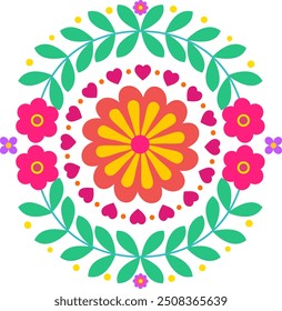 Elemento floral del Vector del estilo del arte popular mexicano. Uso para el Anuncio, cartel, invitación, tarjeta de felicitación, diseño textil