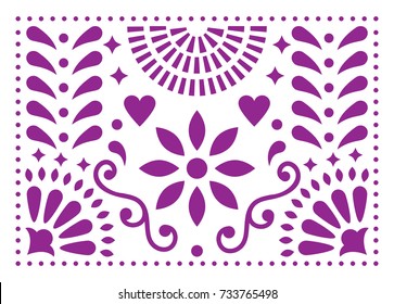 Mexican folk art vector pattern, purple design with flowers inspired by traditional art form Mexico 
 