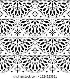 Mexican folk art vector seamless geometric pattern with flowers, black and white fiesta design inspired by traditional art from Mexico

Repetitive monochrome floral background, textile or wallpaper 