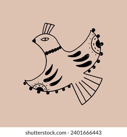 Mexican Folk Bird. Minimal Hand Drawn Line Graphic. Modern Stylized Vector Illustration