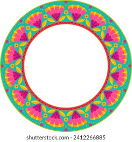 Mexican folk floral pattern round frame