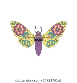 Mexican folk night butterfly vector clip-art isolated on white. Day of the dead illustration