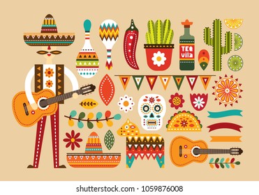 Mexican folk set in flat style.