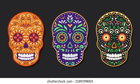 Mexican Folk Sugar Skulls. Dia De Los Muertos Stickers.