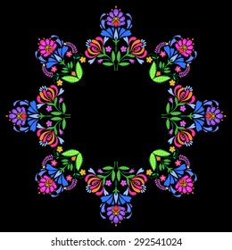 Mexican folk vector wreath. colorful floral abstract elements in circular composition