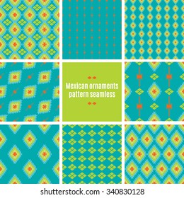 Mexican Folkloric  tracery. Set bright seamless patterns for fabrics, prints, scrapbooking, wallpapers.