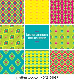 Mexican Folkloric  tracery. Set bright seamless patterns for fabrics, prints, scrapbooking, wallpapers.
