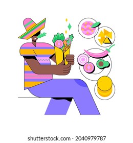 Mexican food abstract concept vector illustration. Latin american cuisine, mexican restaurant, burrito recipe, tex mex food, traditional cooking, spicy dish, ethnic dinner menu abstract metaphor.