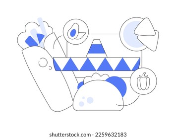 Mexican food abstract concept vector illustration. Latin american cuisine, mexican restaurant, burrito recipe, tex mex food, traditional cooking, spicy dish, ethnic dinner menu abstract metaphor.