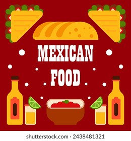 Mexican food background. Flat mexican food illustration background with food icons