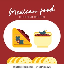 Mexican food background. Flat mexican food illustration background with food icons