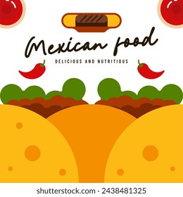 Mexican food background. Flat mexican food illustration background with food icons