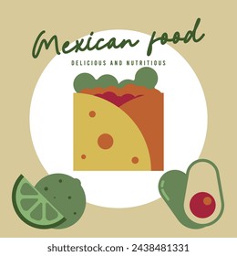 Mexican food background. Flat mexican food illustration background with food icons