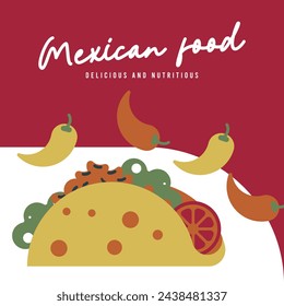 Mexican food background. Flat mexican food illustration background with food icons