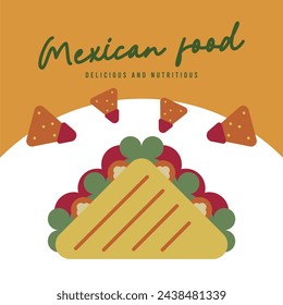 Mexican food background. Flat mexican food illustration background with food icons