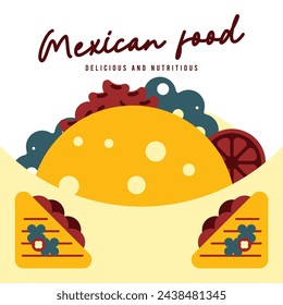 Mexican food background. Flat mexican food illustration background with food icons