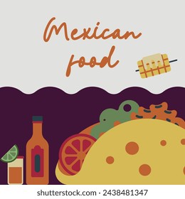 Mexican food background. Flat mexican food illustration background with food icons