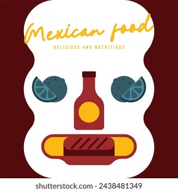 Mexican food background. Flat mexican food illustration background with food icons