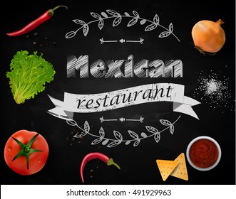 Mexican food background on a chalkboard