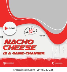 Mexican food background with singing nachos with social media sale banner | Delicious nachos food social media instagram post feed banner template | Delicious nachos with spanish greeting card 