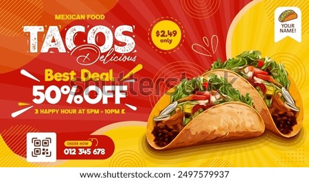 Mexican food banner template design, restaurant promotion background