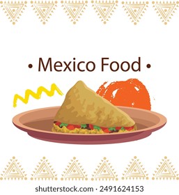 Mexican food burrito, soda, nachos, tacos Nachos sauce with salsa and tomato traditional spicy meal and chalkboard hat vector menu , burritos, guacamole cook