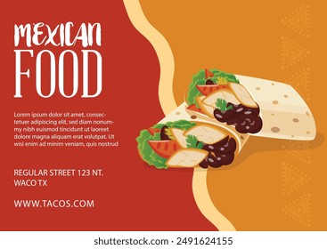 Mexican food burrito, soda, nachos, tacos Nachos sauce with salsa and tomato traditional spicy meal and chalkboard hat vector menu , burritos, guacamole cook