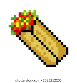 Mexican food burritos in pixel art style