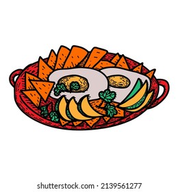 Mexican food Chilaquiles. Hand drawn  vector illustration in doodle style.