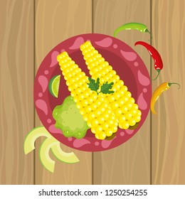 mexican food with cob and chile pepper