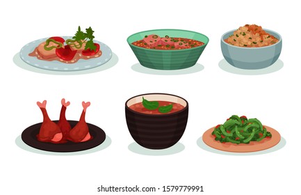 Mexican Food Collection, Traditional Delicious Spicy Meal Vector Illustration