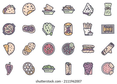 Mexican food color vector doodle simple icon set