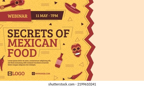 Mexican food composition with traditional dishes and ingredients. Hand-drawn outline vector sketch illustration. Black on white background