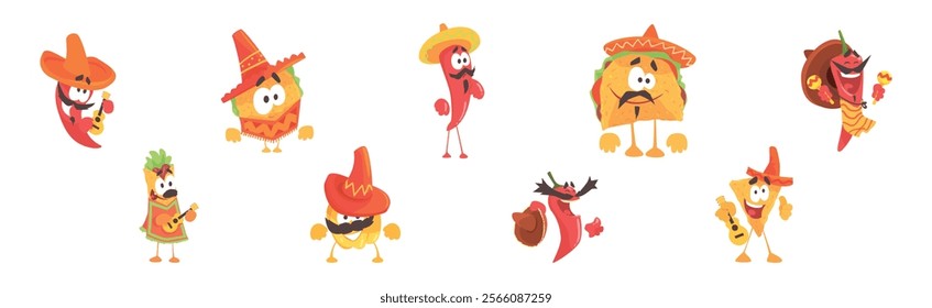 Mexican Food and Cool Vegetable Character Vector Set