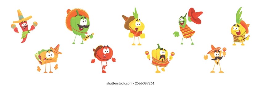 Mexican Food and Cool Vegetable Character Vector Set