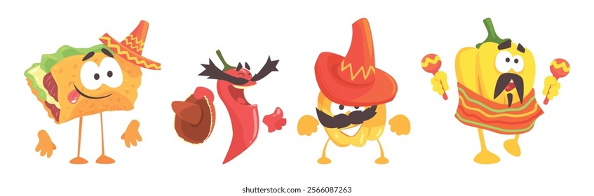 Mexican Food and Cool Vegetable Character Vector Set