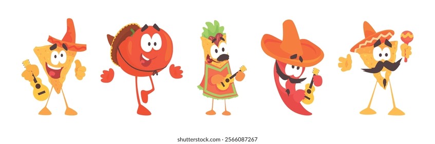 Mexican Food and Cool Vegetable Character Vector Set