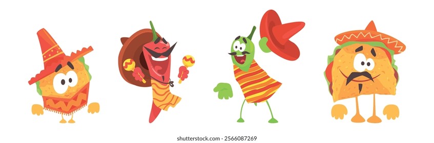 Mexican Food and Cool Vegetable Character Vector Set