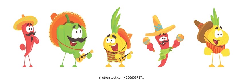 Mexican Food and Cool Vegetable Character Vector Set