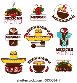 Mexican food cuisine or restaurant menu vector icon templates set