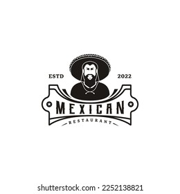 mexican food cuisine restaurant vintage logo design with mexican man use hat sombrero 2